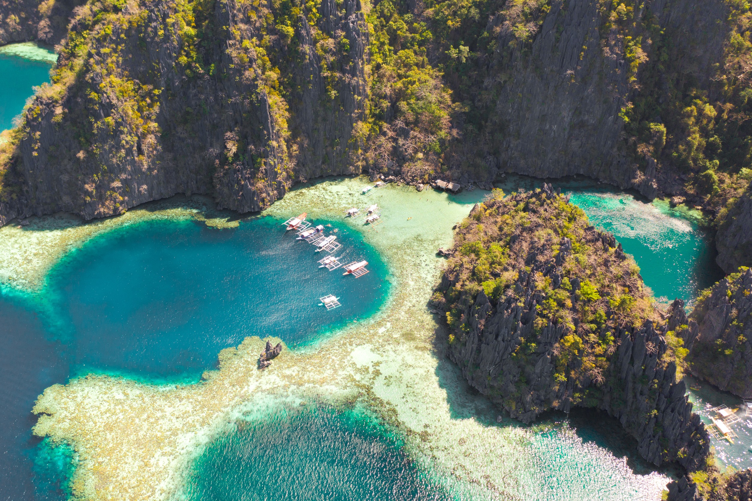 Aerial view of the Twin Lagoons in Coron, Philippines